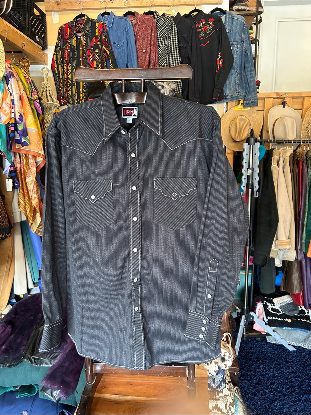 Panhandle Slim Black Pinstripe Western Snap Shirt As Is